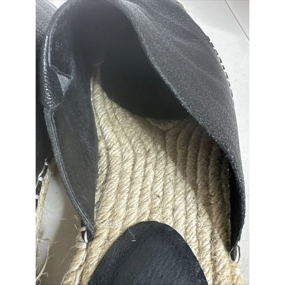 Eileen‎ Fisher Kai Tumbled Leather Black Espadrille Size 9.5 Excellent